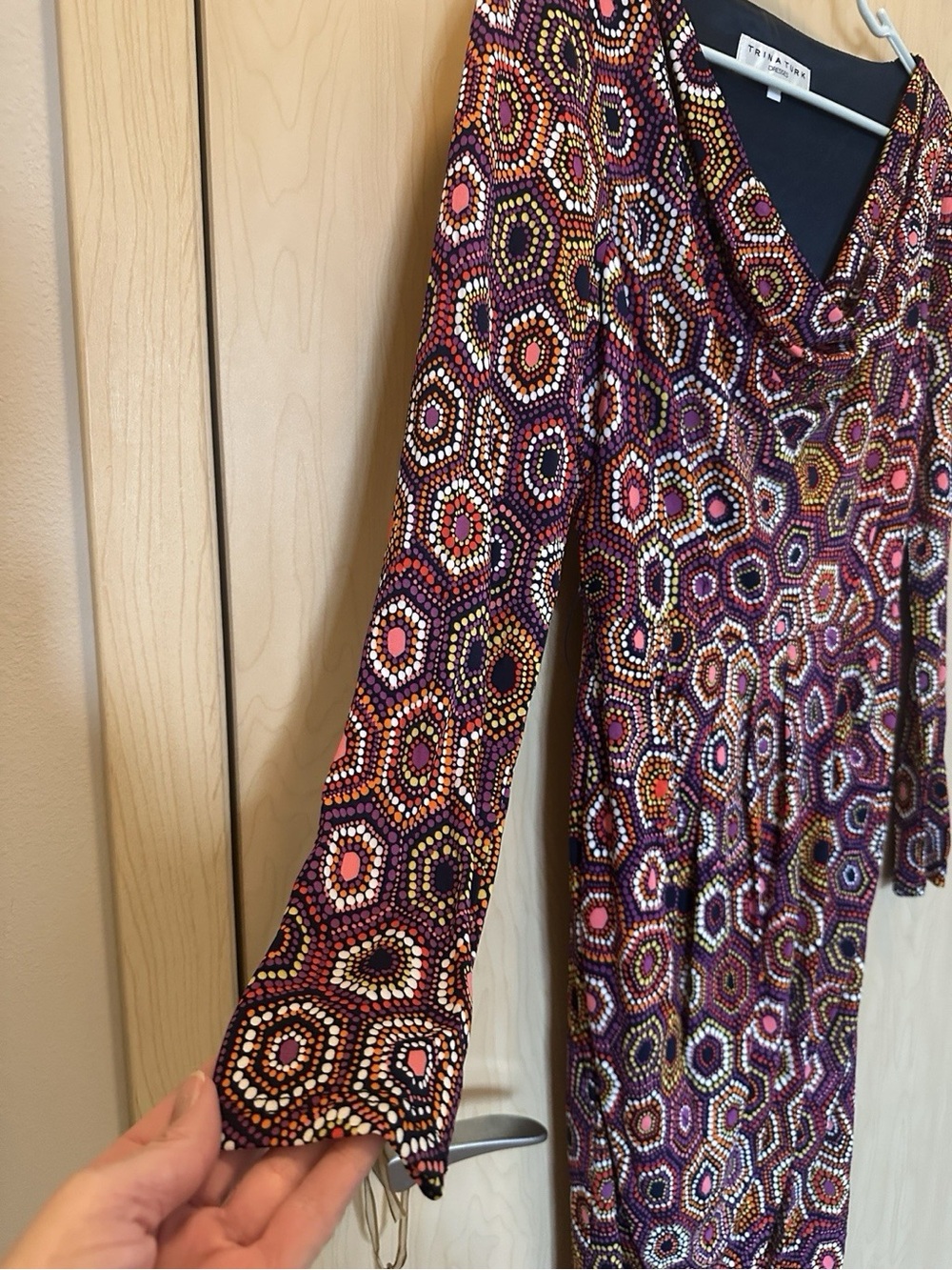 Trina Turk Purple geometric Sz 4 Long Sleeve Dress - Picture 4 of 8